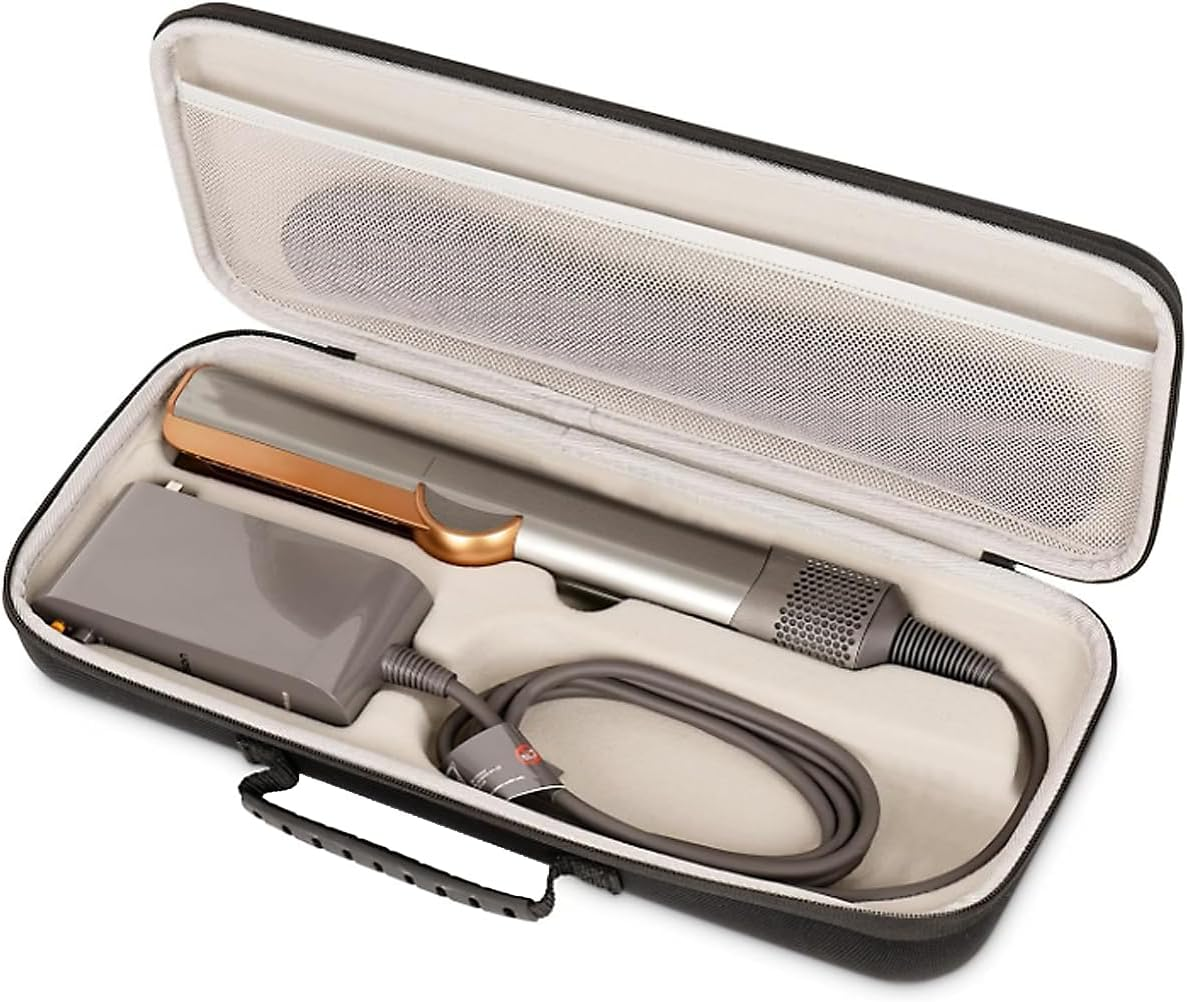 LIUIIVIRI Hard Travel Case Compatible with Dyson Airstraight HT01 Hair Straightener & Power Supply, Waterproof and Shockproof Storage Caryying Case, Black, M, Cary