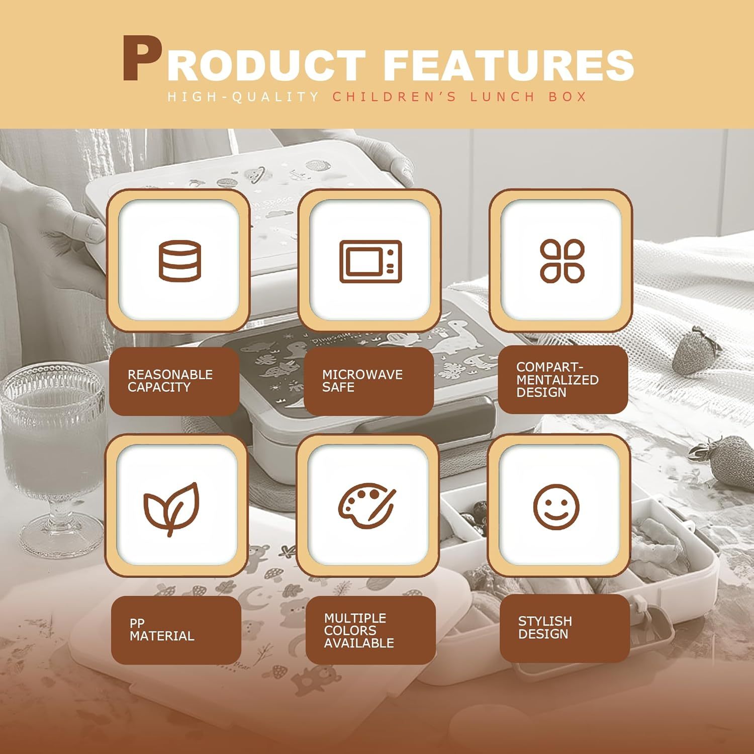 STRONGBERRY Kids Lunch Box, Healthy and Microwave - Safe, Dinosaur Parade, Purple Unicorn, Brown Bear Designs (Brown Little Bear) image number 2