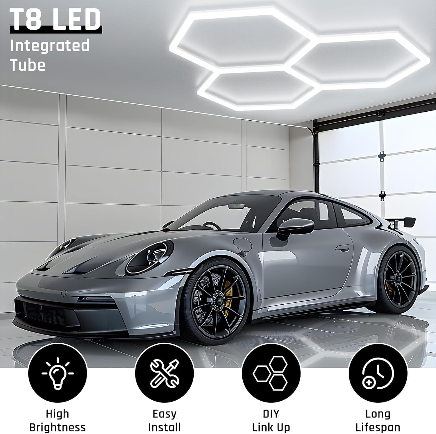 Hexagon Garage Light: Higher Brightness Lumens LED Honeycomb Ceiling Light,3 Grids Systems 6500K,120W 1.65X1.6M Grid Lighting for Garages,Gym,Car Detailing Shop,Auto Beauty Shop,Shopping Malls (3-HEX) image number 5