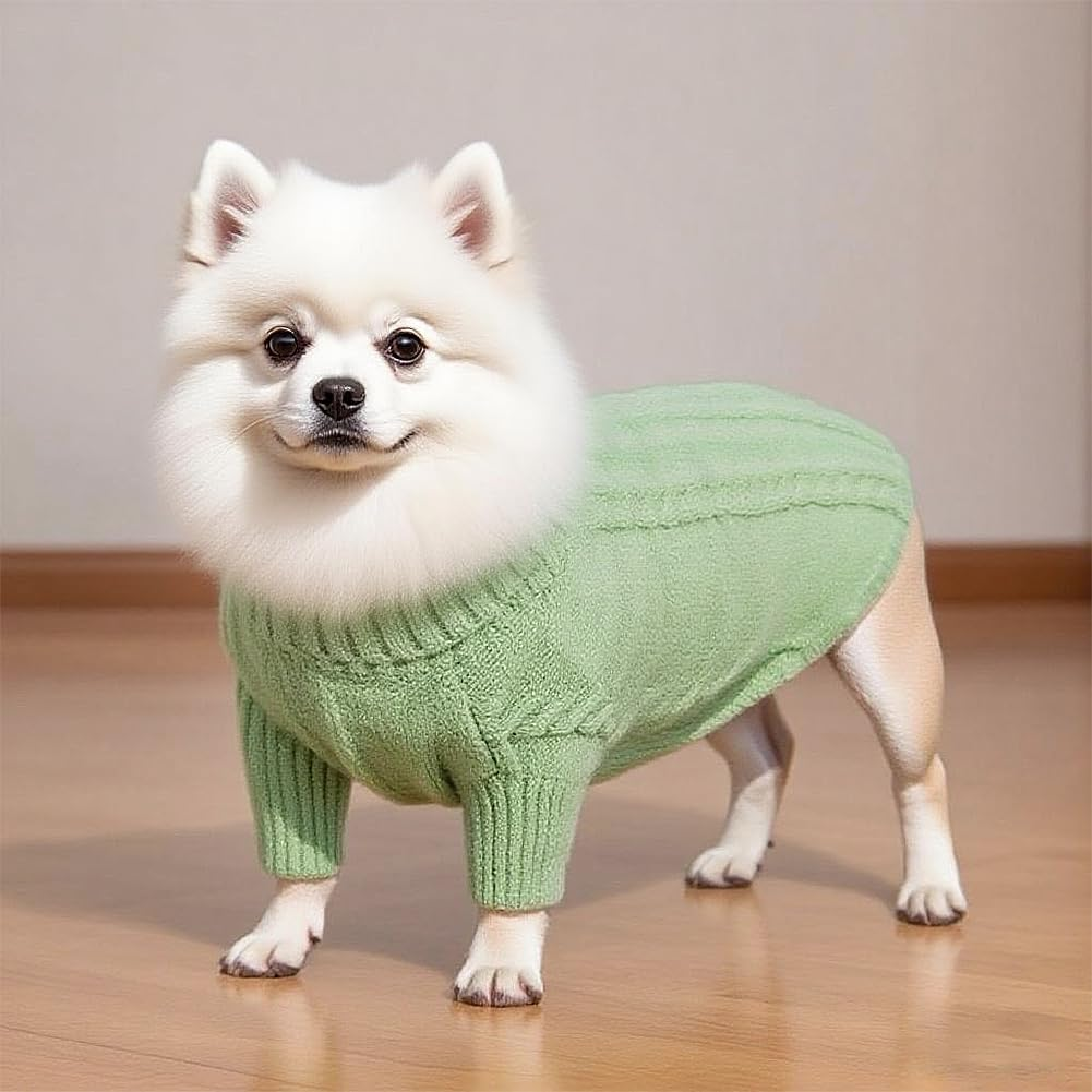 Dog Knitted Jumper,Kiwinvou Green Cold Weather Pet Warm Clothes, Dog Winter Pullover Sweater for Cat Puppy Small Medium Dog image number 5
