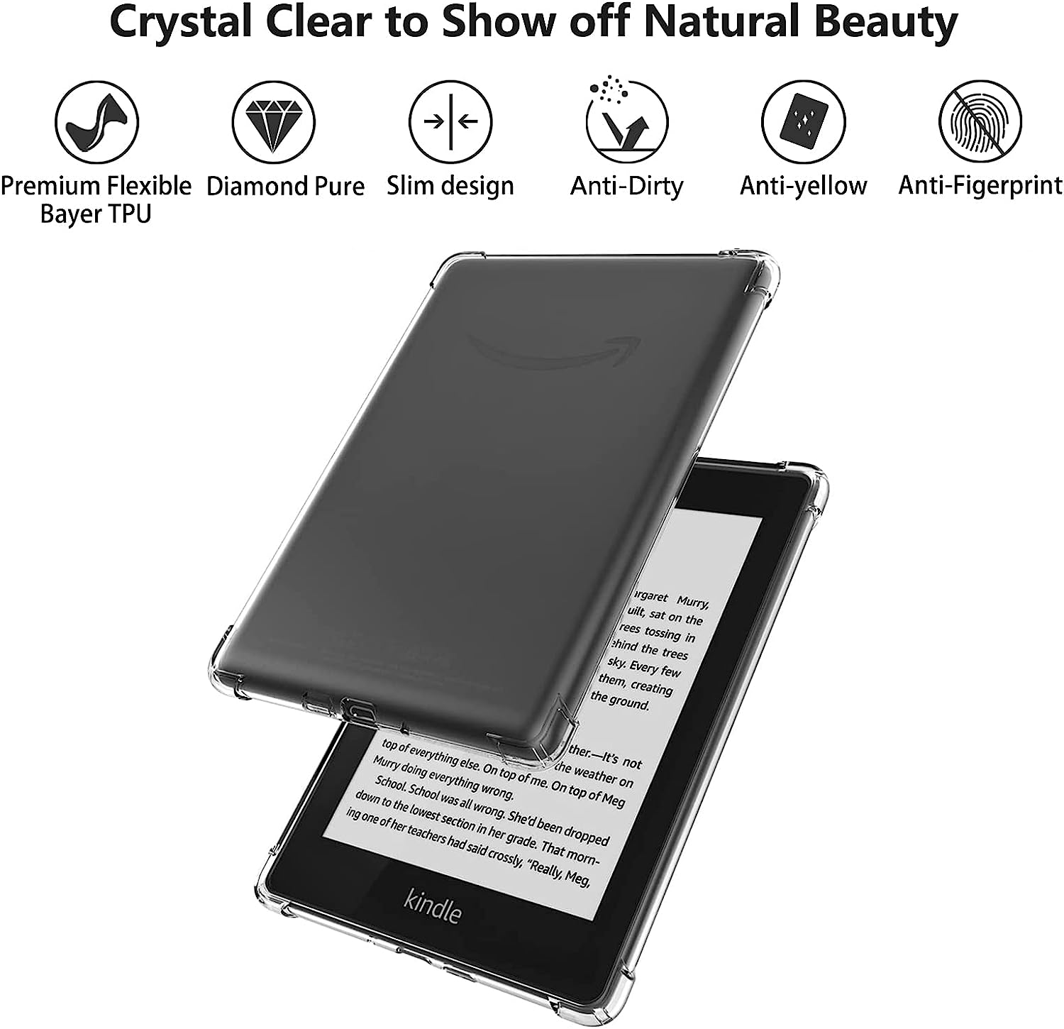 Aircawin for 6'' All-New Kindle Case Clear 2019,Clear Case for Kindle Paperwhite 10Th Generation 2019,Shockproof Ligthwheight Transparent Soft TPU Back Cover Shell for Kindle 10Th Gen E-Reader-Clear image number 1