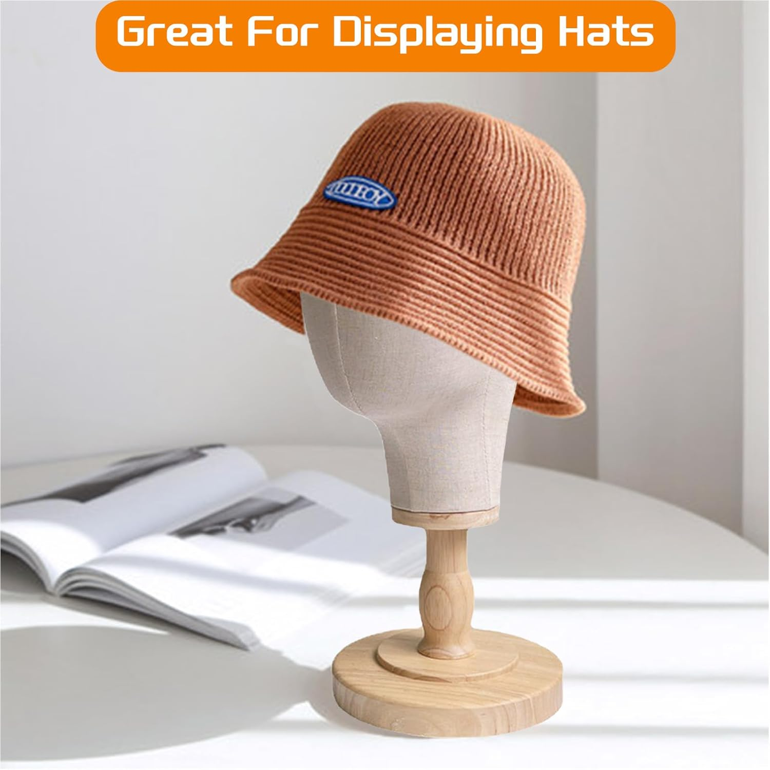 21 Inch Esta Head Canvas Mannequin with Wooden Base, Detachable Hat Display, Wig Holder for Jewellery Making, Fixing, Display, Styling, Salon, Glasses Holder, Home, Shop image number 3