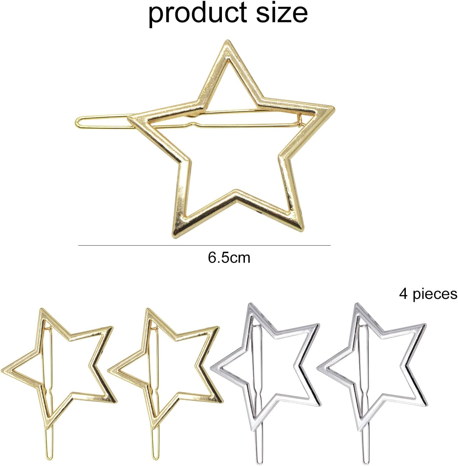 Aikeis 4 Pack Metal Star Hair Clips for Women Girls Chic Simple Fashion Hair Accessories Simple Hair Accessories (Gold, Silver) image number 3
