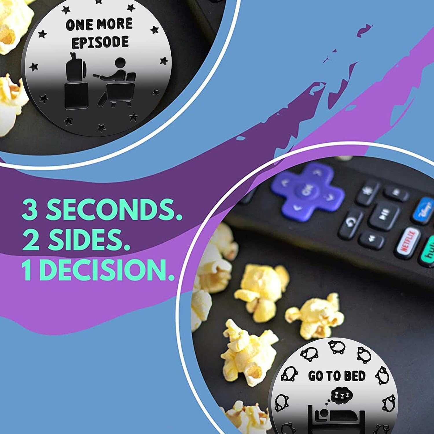 Gamer Decision Making Flip Coin, 1 More Game/Time for Bed Double Sided Coin, Flip Coin for Teens Boy Girl Gamer, Decision Maker image number 3