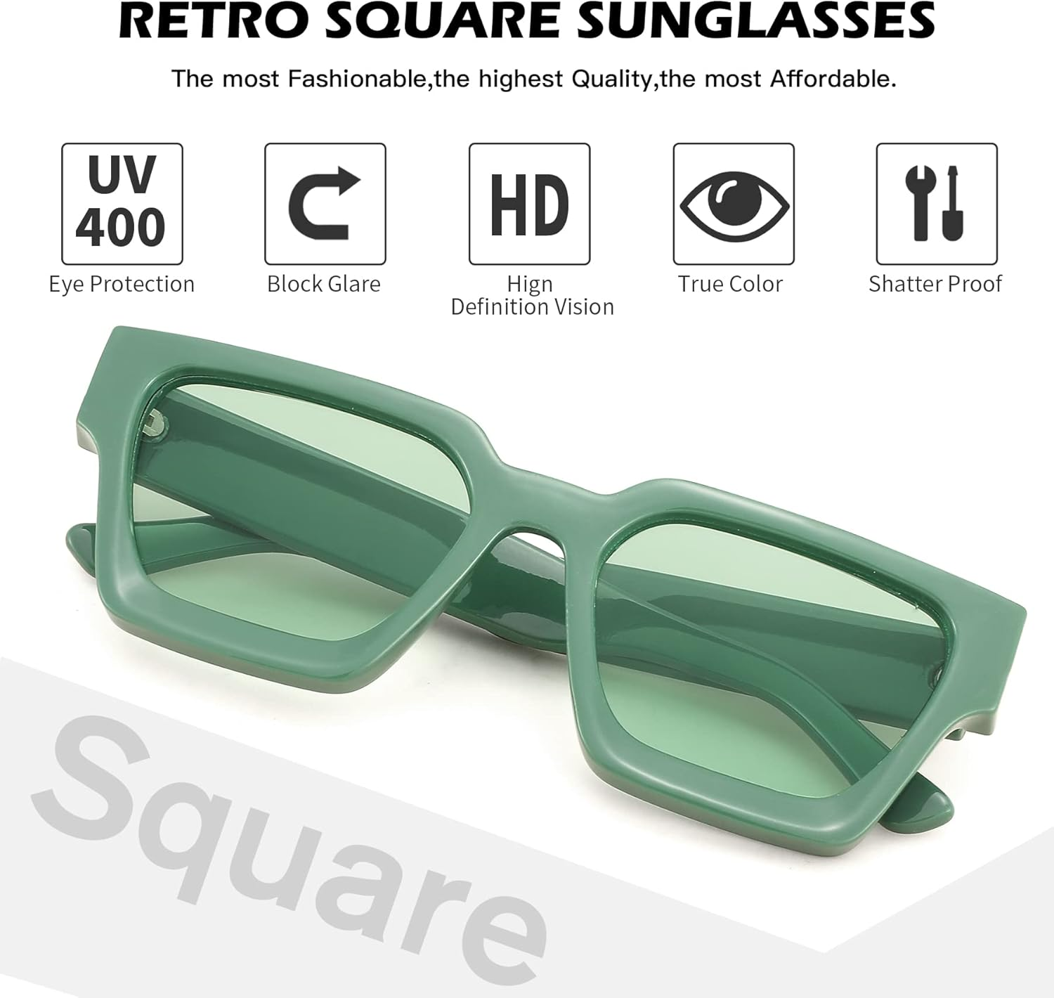 Braylenz Retro Square Sunglasses for Men Women Thick Frame Chunky Rectangle Shades image number 1