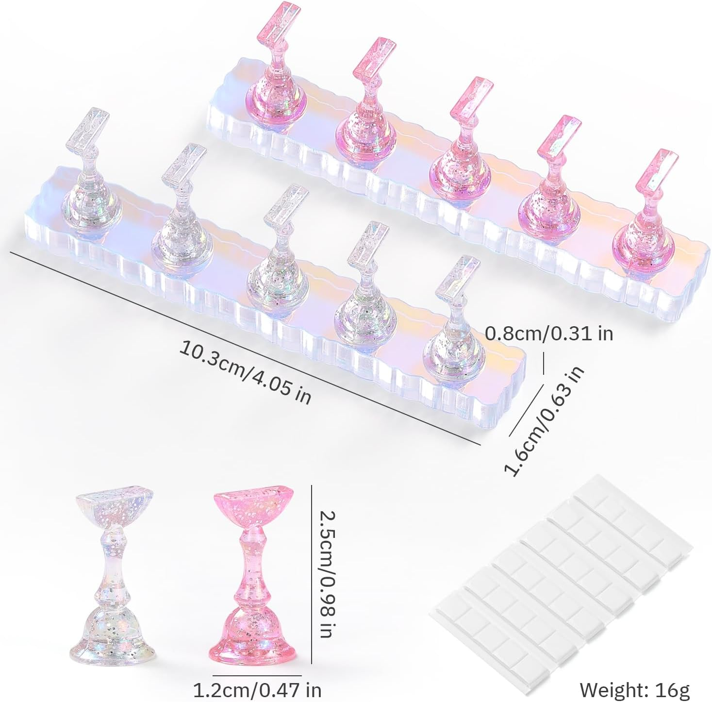 Etercycle 2 Set Nail Holder for Display Painting Nails - Aurora Acrylic Magnetic Practice Nail Stand Set - Fake Nail Holder for Press on Nails with Reusable Adhesive Putty (Aurora Pink)