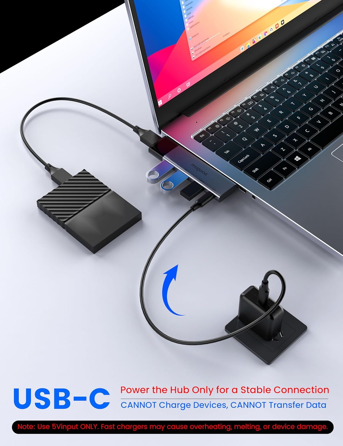 MOGOOD USB Hub 4 Ports, Versatile USB 3.0 Hub Port, Multi USB Port Expander, Multiple USB Splitter Multiple Adapter for Laptop, Windows PC, Mac, Printer, Flash Drive, Mobile HDD and More image number 1