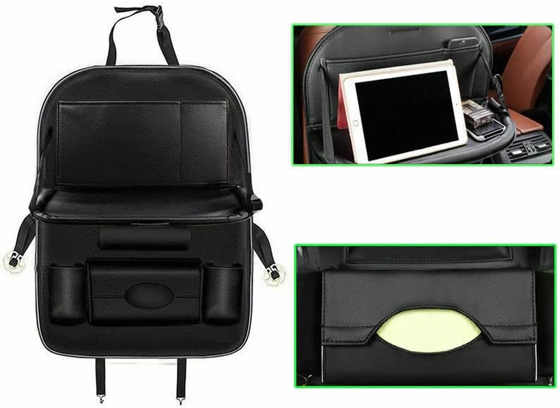 LEDON Foldable Car Back Seat Organiser Leather Storage Bag Table Tray Cup Holder Universal Auto Storage for Phones, Tablets, Water Bottles image number 4