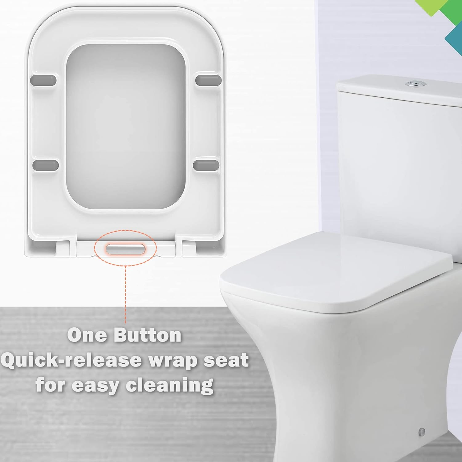 Mass Dynamic Square Toilet Seat with Soft Close Top Fix Toilet Seats with One Button Quick Release Cleaning for Better Hygiene, Rectangle Loo Seat with Adjustable Hinges image number 2