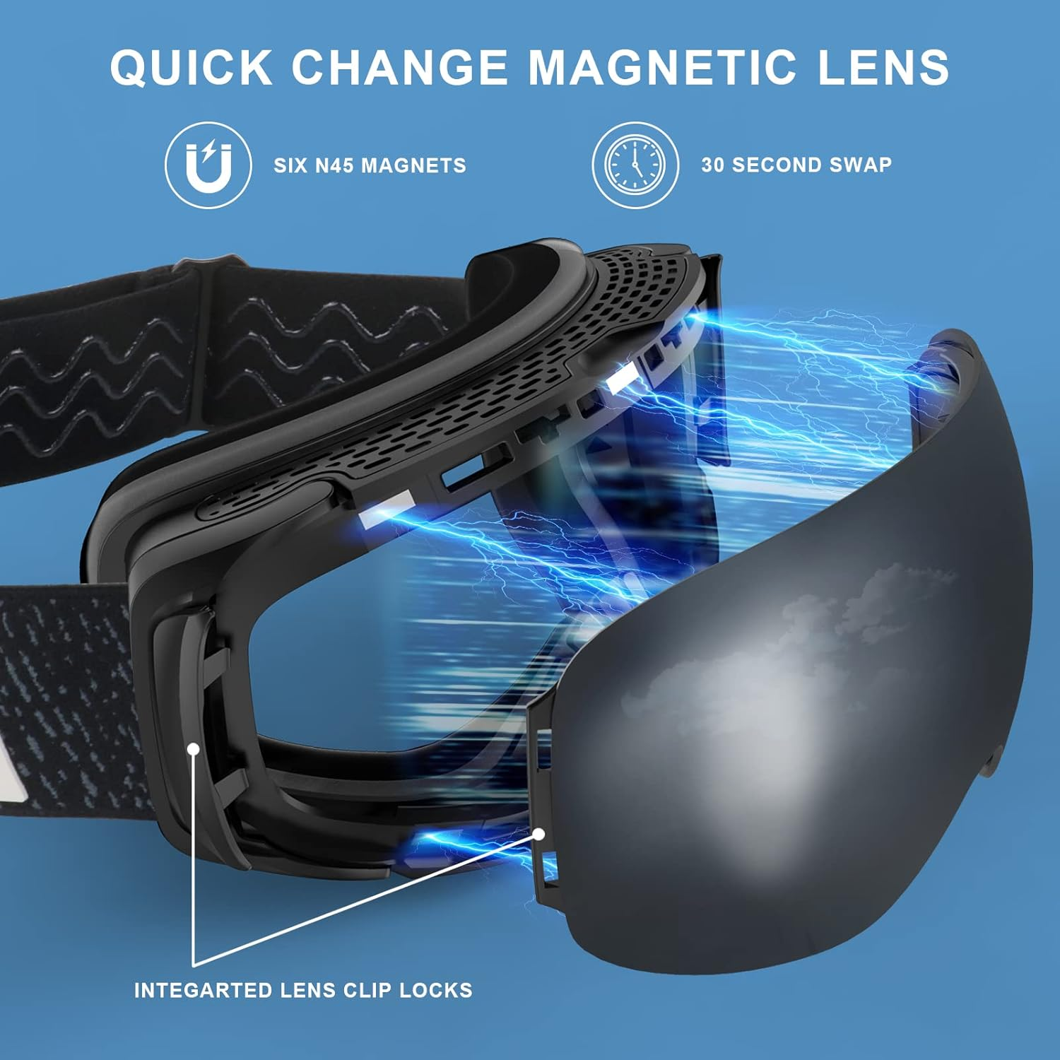 Emsina A1 Ski Goggles Men Women. Anti-Fog/Scratch 100% Uv400-Magnetic Lens-Snowboard Snow Goggles Men Women Adult & Junior image number 6