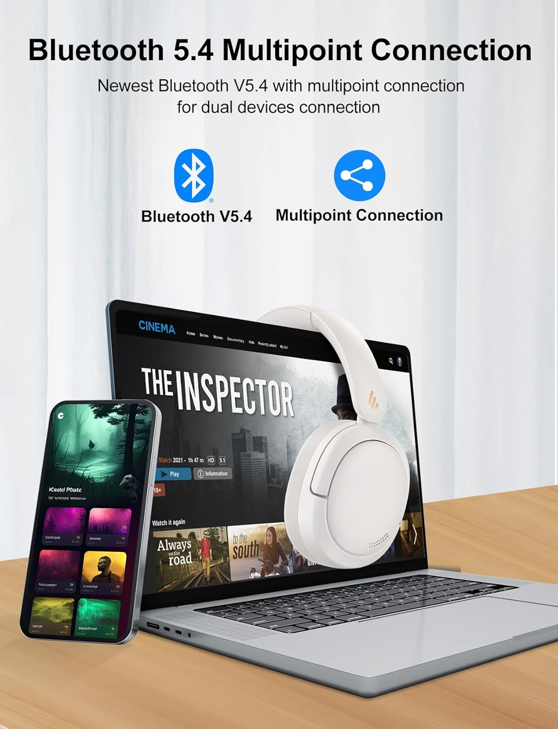 Edifier W800BT Pro -44Db Hybrid Active Noise Cancelling Headphones, Wireless over Ear Headphones with Bluetooth 5.4, Hi-Res Audio, AI Clear Call, Custom EQ via App, Foldable Design, 253G Comfort Black image number 6