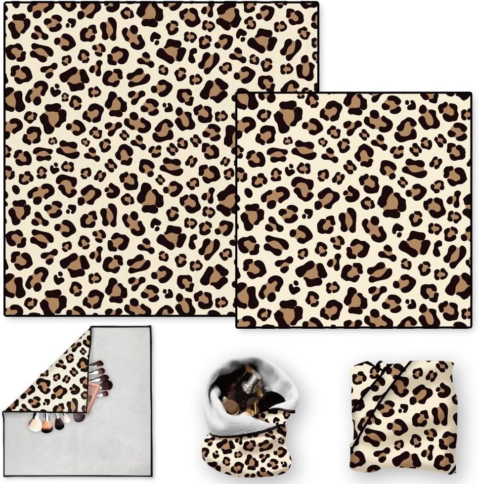 Doodlream 2 Sheets Self-Adhesive Magic Cloth Leopard Travel Makeup Bag Organizer & Scratch-Resistant Camera Lens Protective Wrap, Reusable Portable Cosmetic Pouch (50X50Cm/35X35Cm), Leopard image number 4