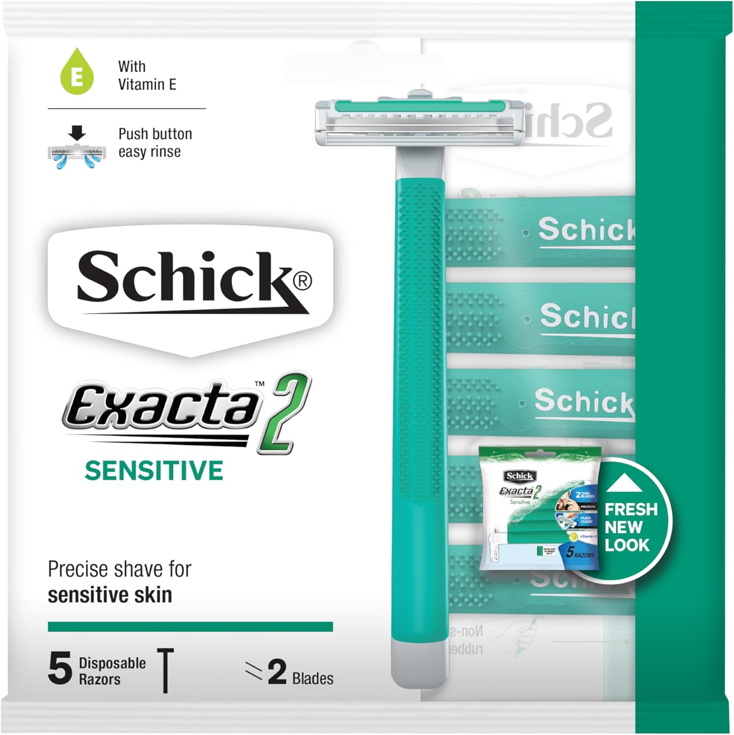 Schick - Exacta 2 for Men| Disposable Sensitive Razors | 18 Pack | Vitamin E | Push Clean | 2 Blade Precision | Non-Slip Rubber Grip image number 5