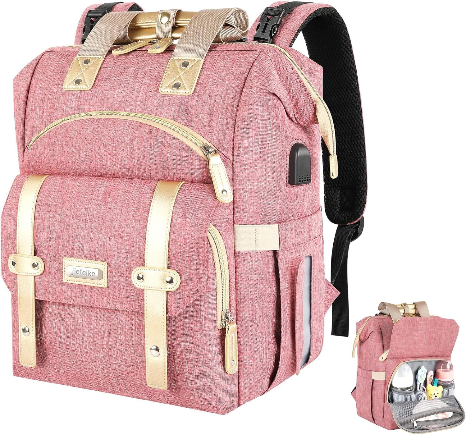 Nappy Changing Bag, Diaper Bag Backpack, Baby Diaper Bag for Mom, Travel Baby Bags Backpack for Women, Insulated Pockets Portable Toddler Diaper Bag with USB Charging Port, RFID Anti-Theft Pocket