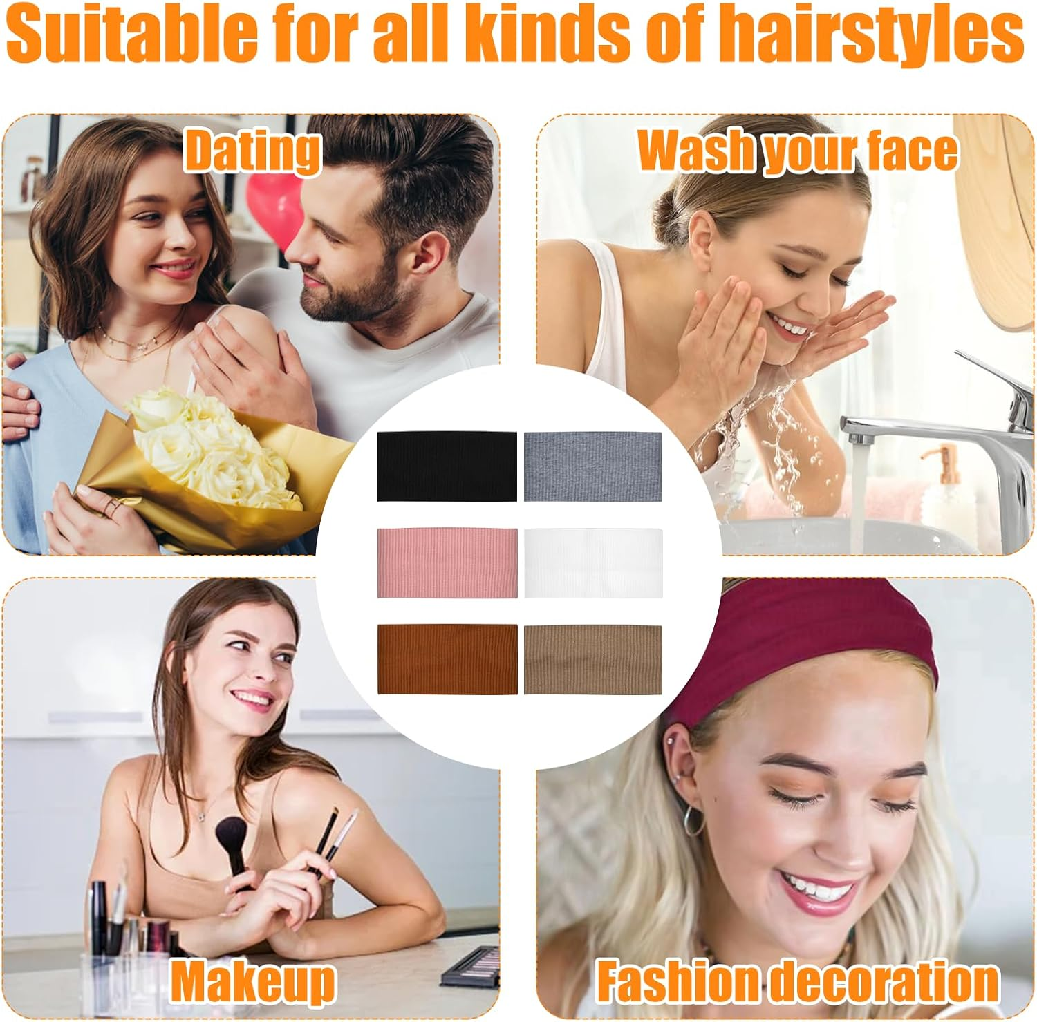 Pack of 6 Elastic Hair Bands, Wide Stretchy Women'S Fashionable Headband, 8.8 Cm Boho Soft Headband, Wide Headbands for Women, Yoga Hair Band, Women'S Wide, Hair Bands for Sports, Fitness, Running