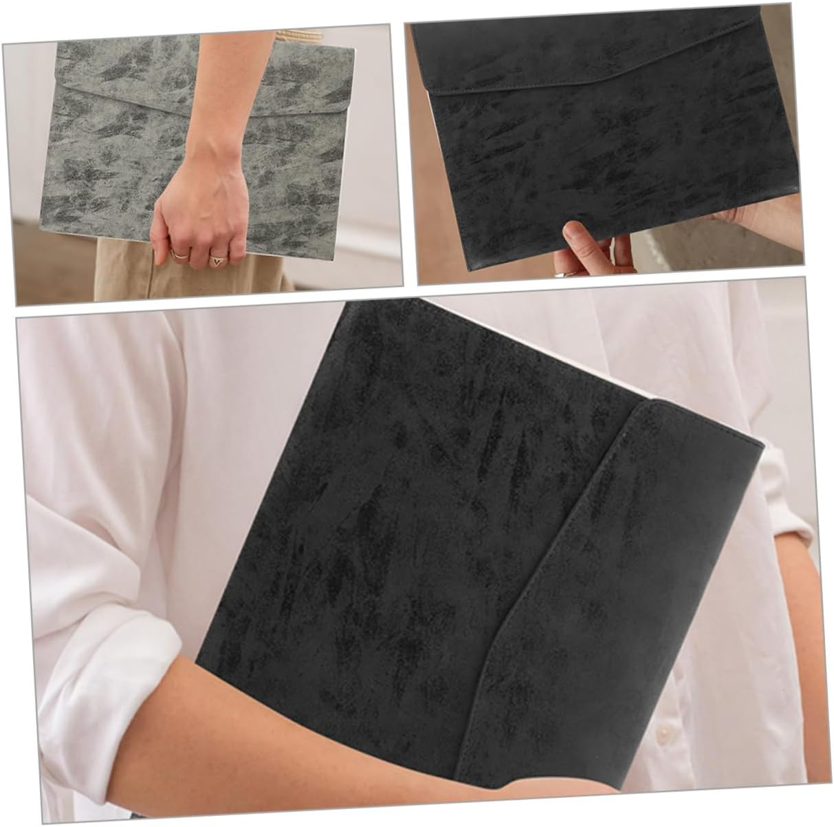 LALAFINA Document Bag Pockets Faux Leather File Organizer Compact Storage for Bills Statements Contracts image number 2