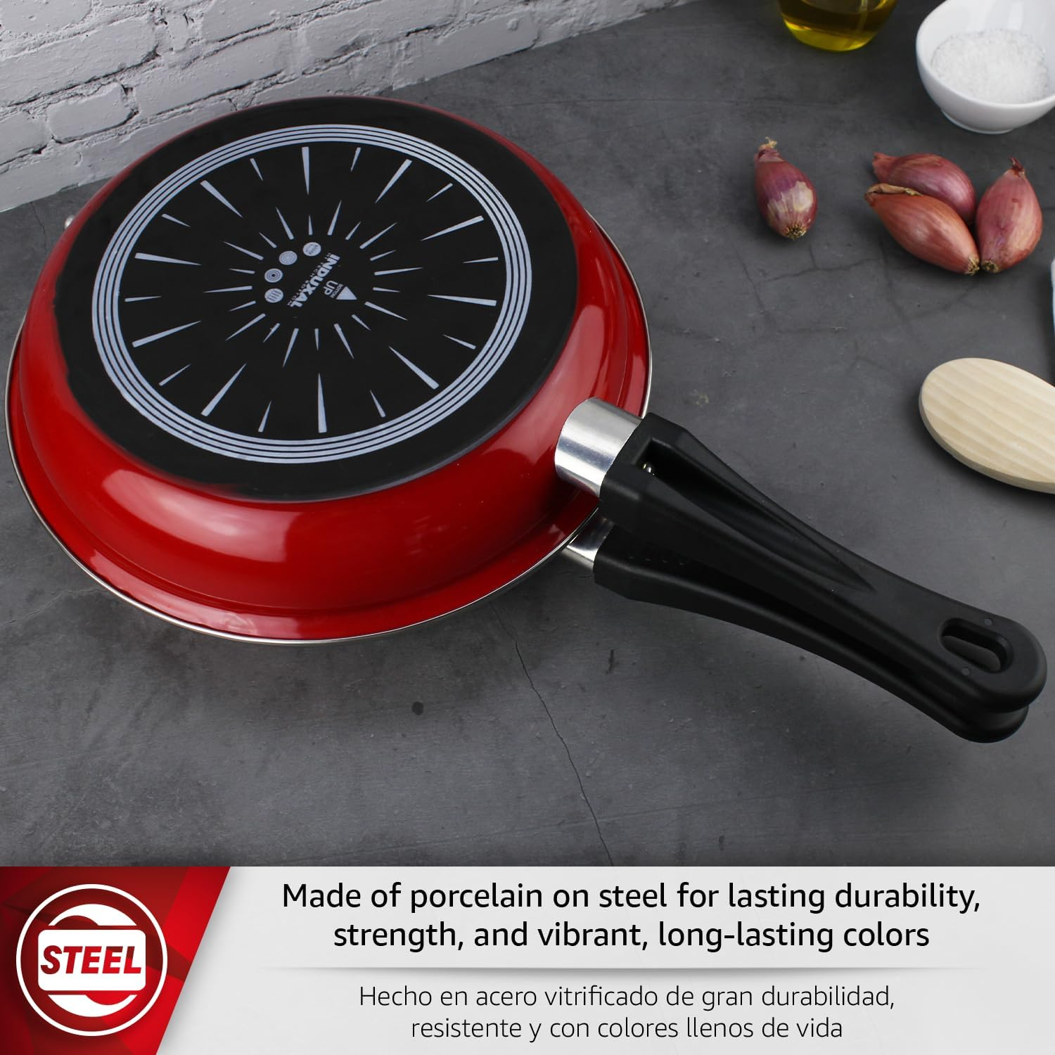 MAGEFESA FRITTATA Frying PAN. Double Layer Non-Stick Frying Pan, Vitrified Steel, Compatible with All Types of Fire, Including Induction, Dishwasher Safe, Ergonomic Handle (9,4&rdquo;) (RED)