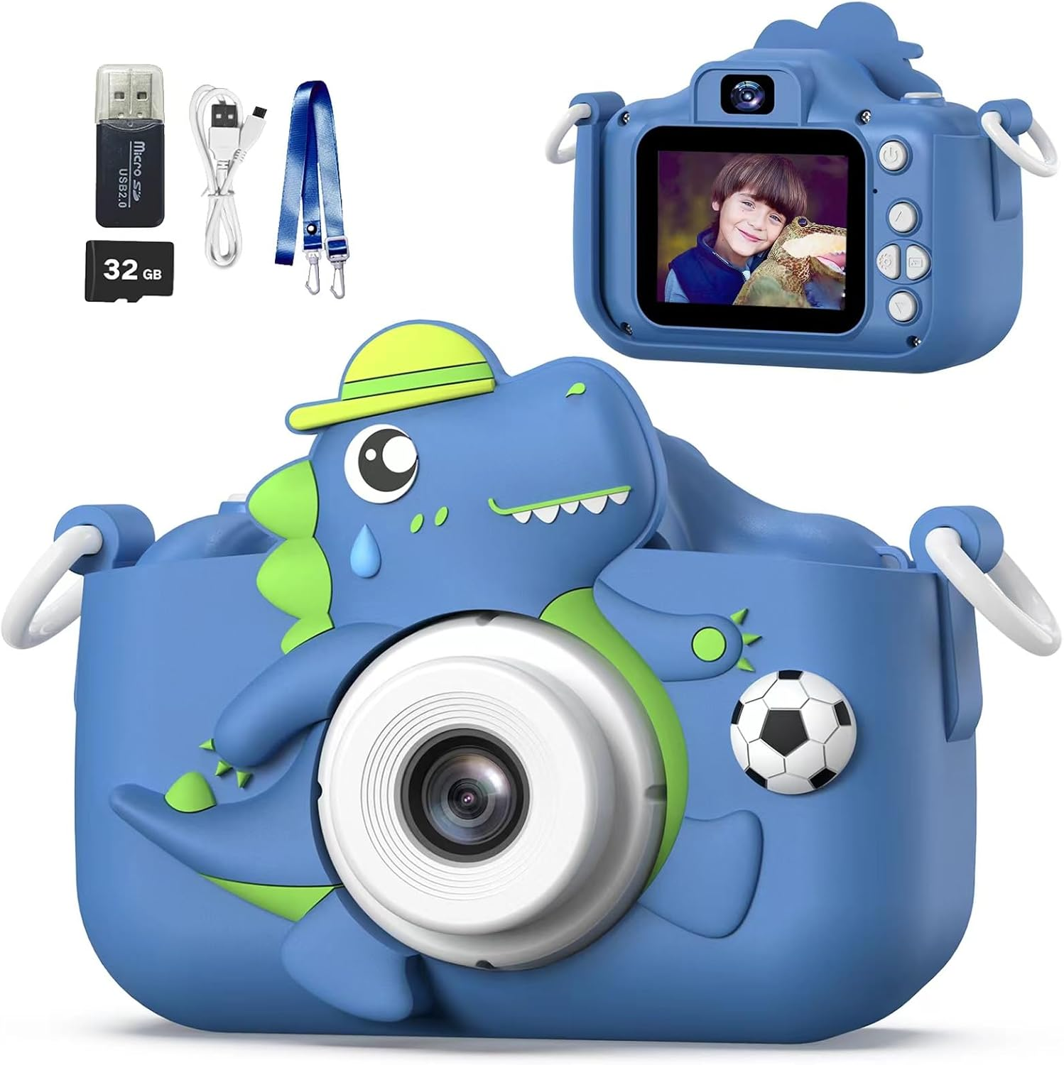 ZONEY Kids Camera Toy for 3 4 5 6 7 8 9 10 11 12 Years Old Boys Girls, Children Digital Video Camera with Cute Cover, Christmas Birthday Gifts for Toddler Age 3-12, 32GB (Blue Dog)