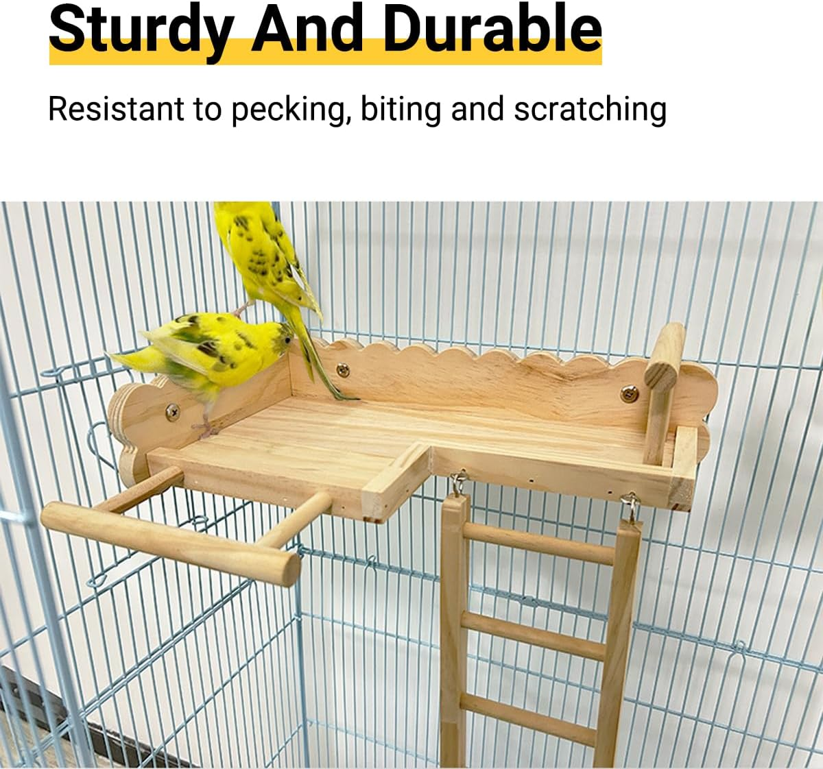 AIMALL Solid Wood Parrot Platform with Climbing Ladder 12.6X7.08X2.63In Perch Toy for Birds Budgies Cockatiels Habitat Stand Cage Accessories Natural Pine Colour image number 2