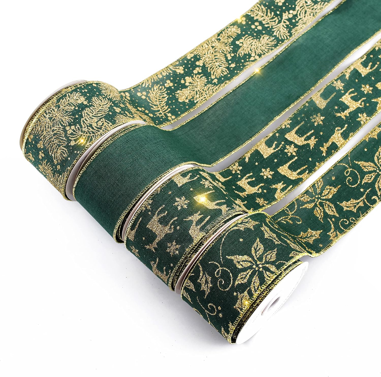 UNIQOOO 40 Yard 4 Rolls Seamless Silver Christmas Wired Ribbon Set, 2.5 Inch X 10Yd. Satin Burlap Wired Edge Ribbon for Xmas Tree D&eacute;cor, Gift Wrap Box, Bows, Wreath, Garland, Floral DIY Craft, Wedding