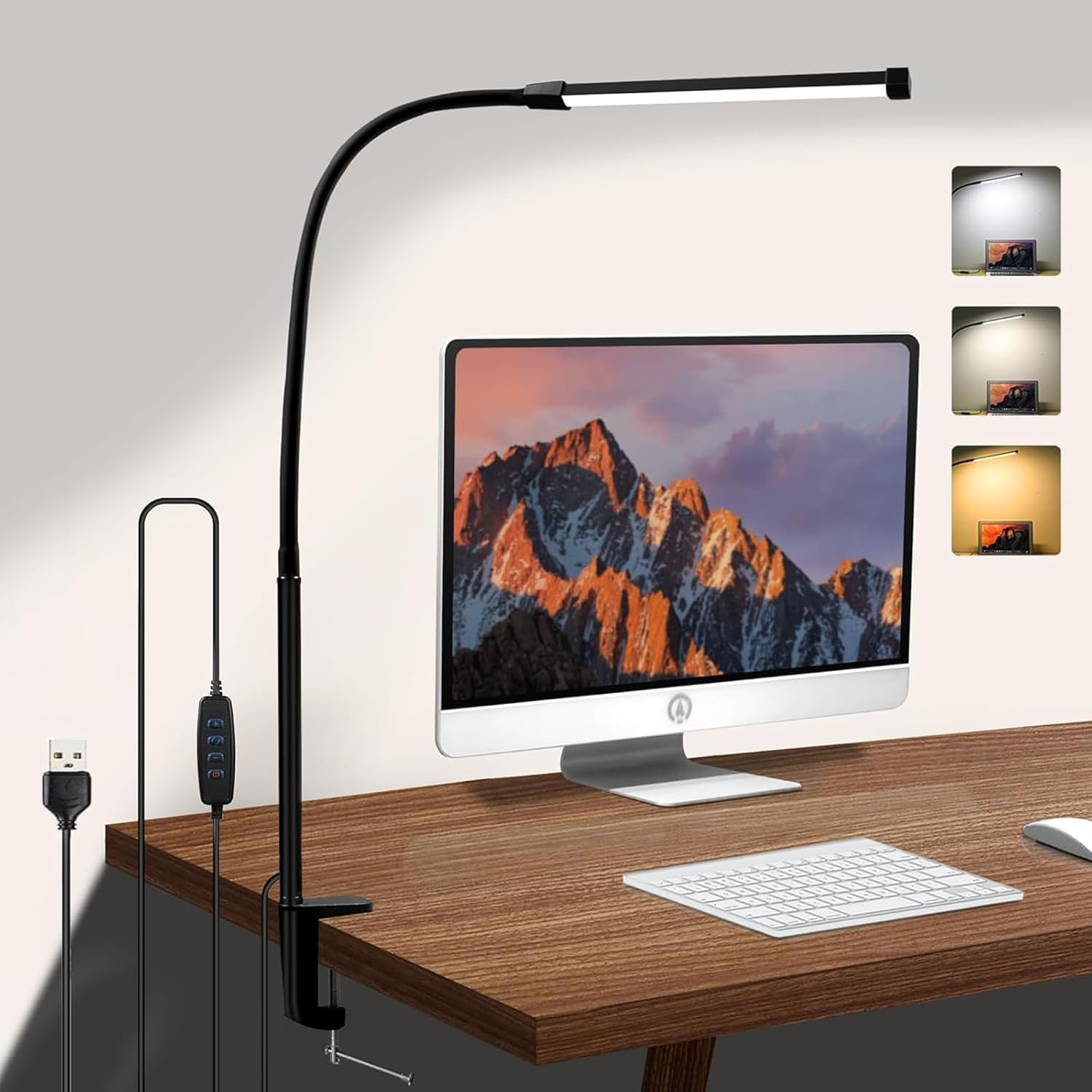 Desk Lamp with Metal Clamp, USB Powered Eye-Caring LED Desk Light, 3 Colors 10 Brightness, Flexible Gooseneck Clip on Table Lamp for Home Office, Work, Reading, Nail, Craft, Architect image number 5