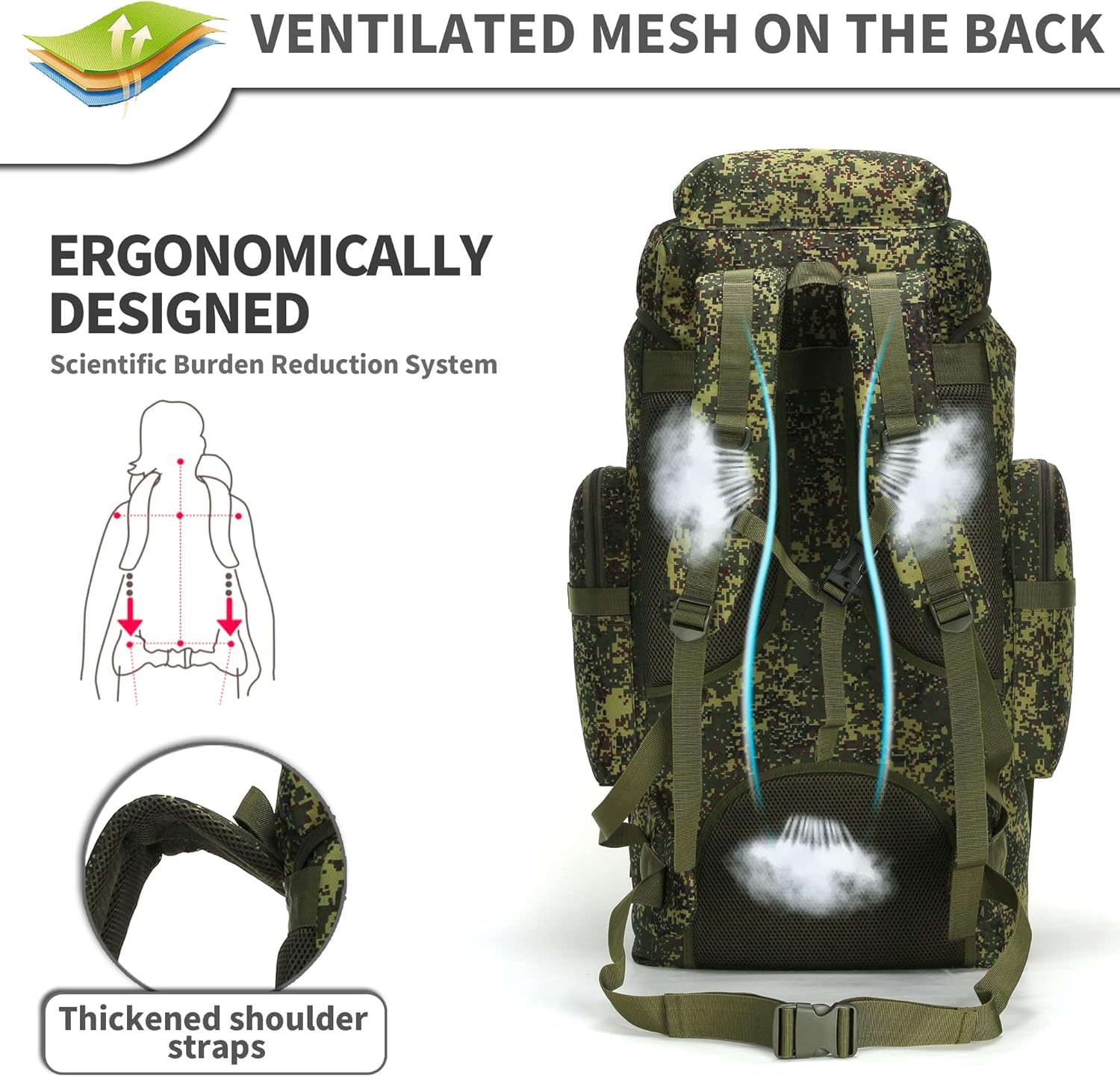 70L Camping Hiking Military Tactical Backpack Outdoor Water-Repellent Adjustable Sport Bags (G-Mapleleaf Camo) image number 3