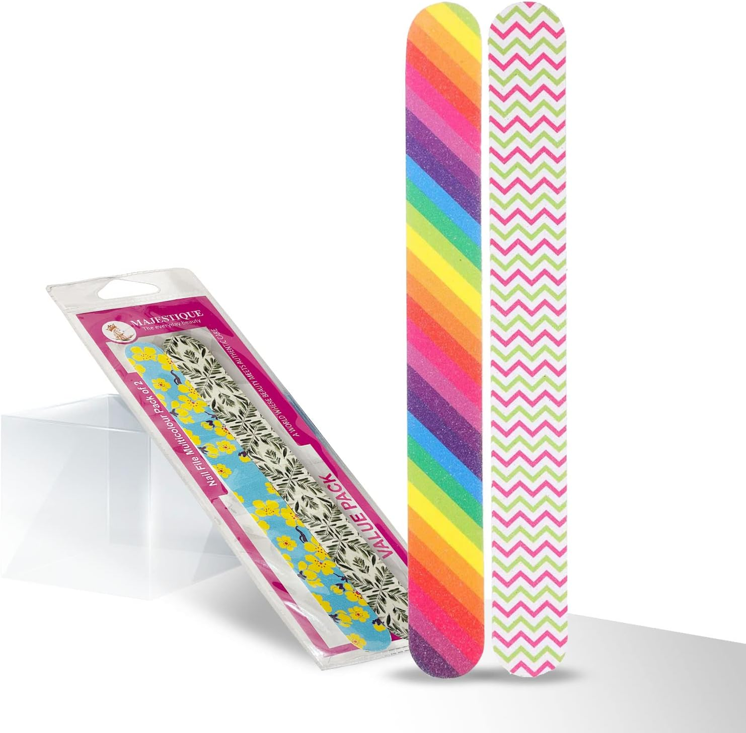 Majestique Professional Nail File and Buffers for Women Girls, Natural Emery Boards, High Grit Colorful Pattern Design Set of 2 Files image number 5