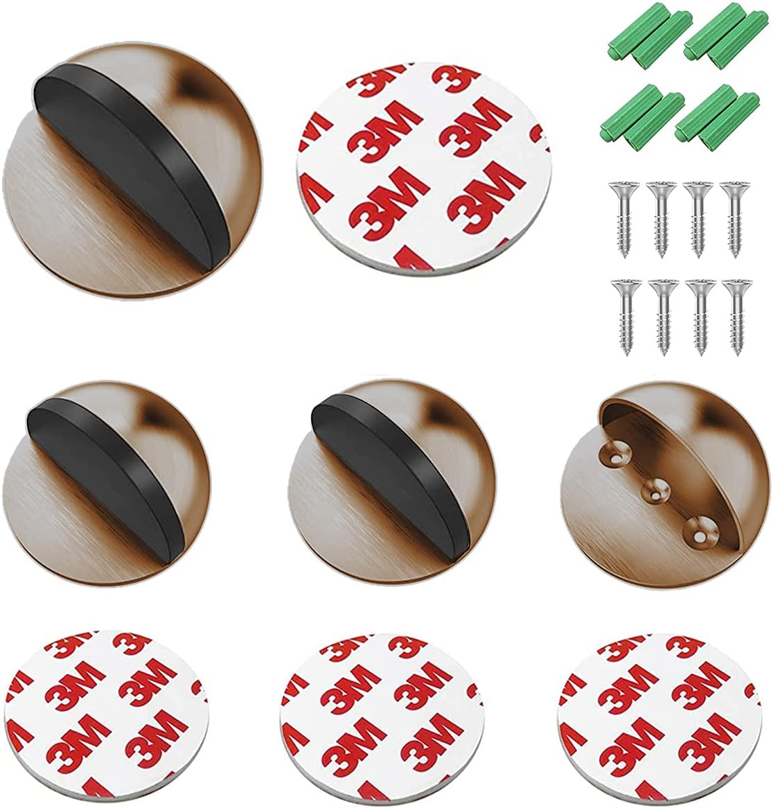 Floor Door Stopper Stainless Steel, 4 Pack Oval Floor Mounted Door Stops with Screws and Glues Fit Most Door Brass