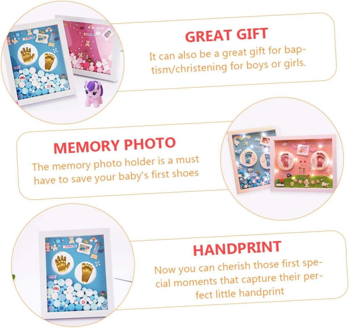 Newborn Handprint Footprint Photo Frame Inkless Print Kit Shower for Boy Girl image number 1