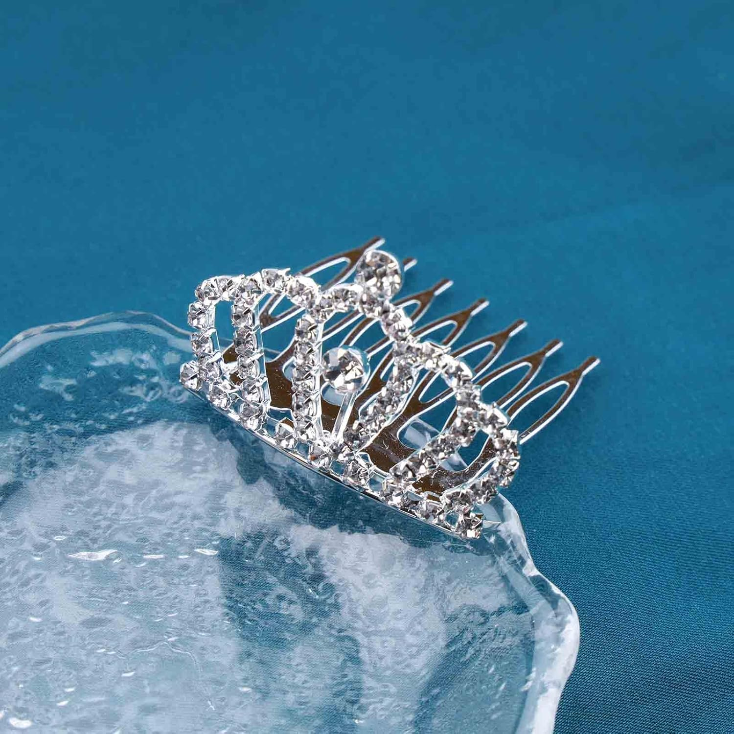 Yheakne Vintage Princess Crown Comb Crystal Small Tiara Crown Headband Shiny Rhinestone Crown Hair Comb Mini Tiara Comb for Girls Birthday Party Prom Hair Accessories (Silver A) image number 4
