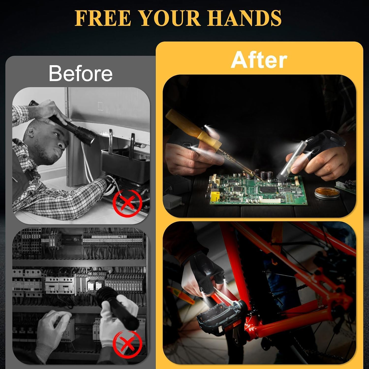 Xkimos Rechargeable LED Flashlight Gloves, USB Hands Free Lights Gloves, Cool Gadgets for Men,Adjustable Waterproof Gloves with Lightsfor Fishing, Camping,Perfect for Christmas, Birthday & Father'S image number 2