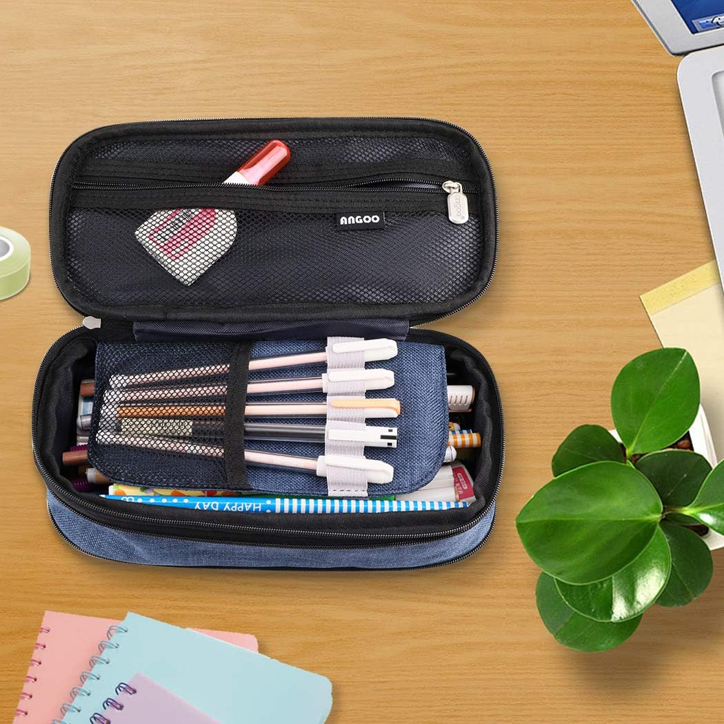 Isuperb Pencil Case Large Capacity Student Canvas Pencil Case Storage Bag Double Zipper Pencil Box for School, Navy Blue, Classic