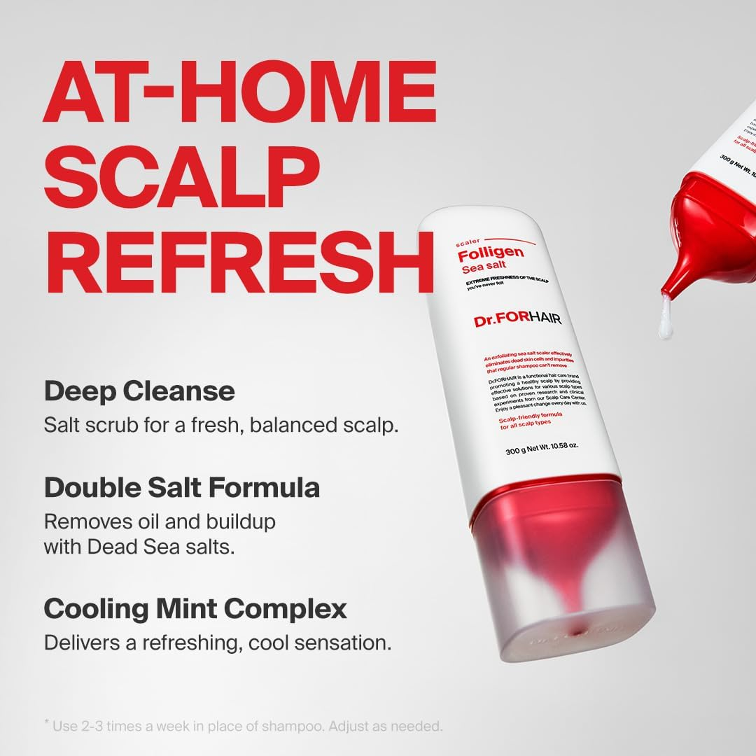 Dr.Forhair Folligen Sea Salt Scaler Scalp Scrub (10.5Oz) | 45% Sea Salt | Exfoliate Hair Deep Cleansing Excess Sebum Oily Greasy Hair | Dry Flaky Itchy Treatment (No Parabens, Silicone, Sulfates) image number 6