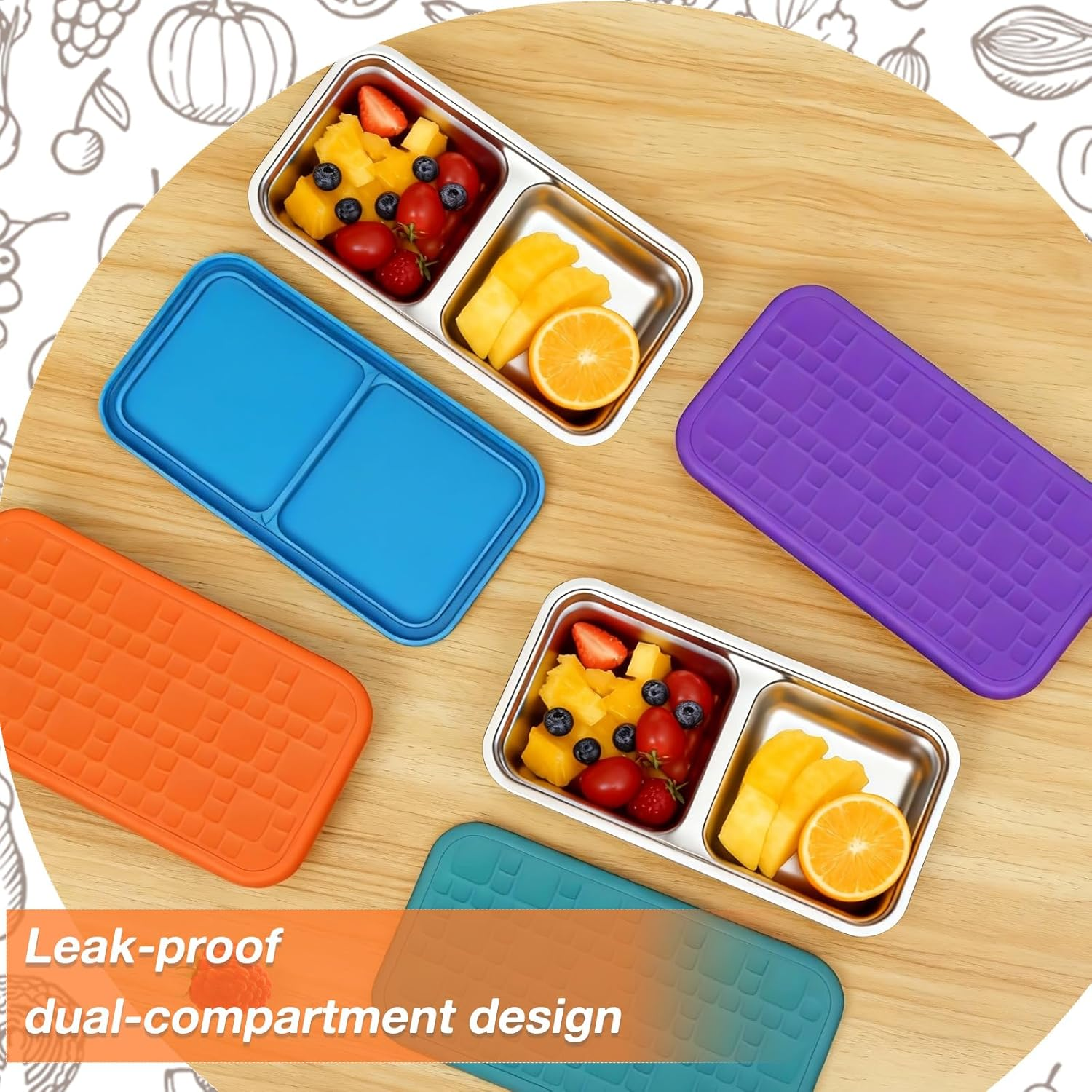 6/4/2 Pcs Stainless Steel Snack Container, Reusable Food Storage Container with Silicone Lid, Divided Snack Box for Kitchen Snacks Dips Take Out Travel and Outdoor Camping (4Pcs) - 2Pcs image number 3