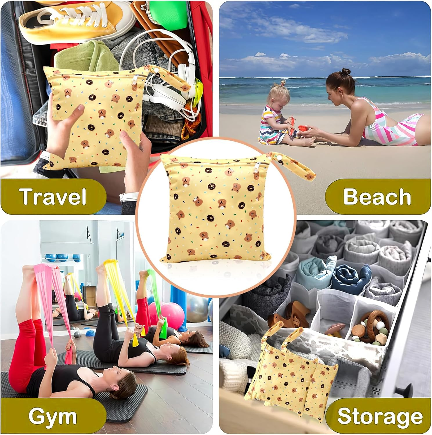 1 X Reusable Waterproof Wetbag for Nursery, Changing Bag, Wet Bag, Nappy Bag with Zip, Wet Bag, Nappy Bag, Dry Bag for Travel, on the Go Wetbag, Swimming Equipment, Multicoloured