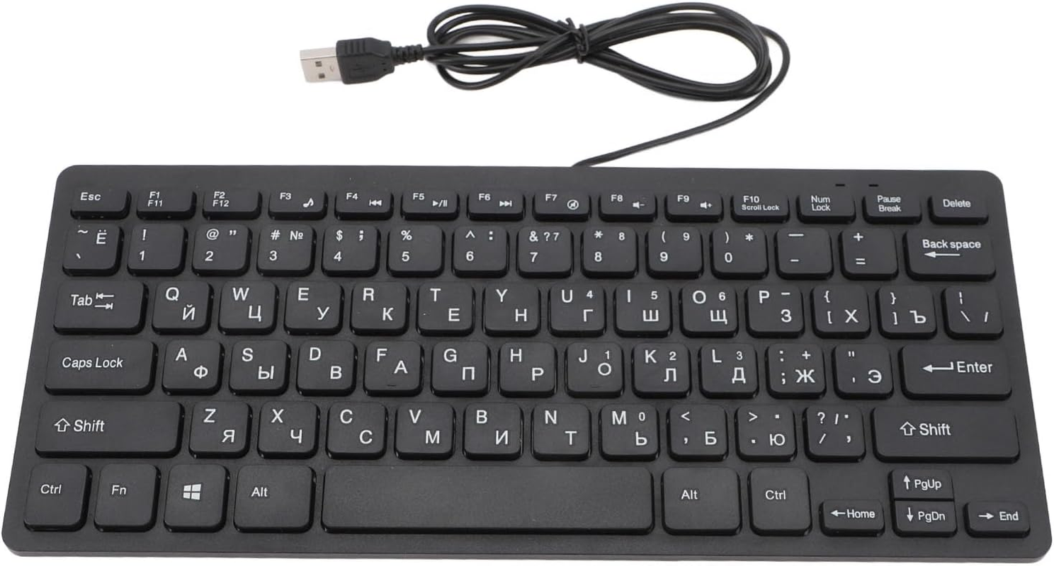 Ultra Slim Russian/Arabic English Bilingual Language Keyboard, 78 Key USB Wired with Scissor Switches, Plug and Play for Desktop PC (Russian) image number 5