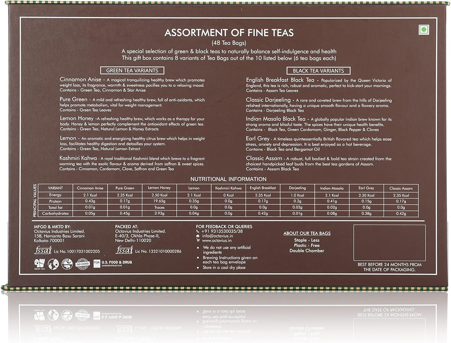 Octavius, Assorted Tea Sampler Gift Set (8 Flavors, 48 Tea Bags) | Black & Green Tea Sampler Pack | Tea Gift Set | Pack of 1 image number 6