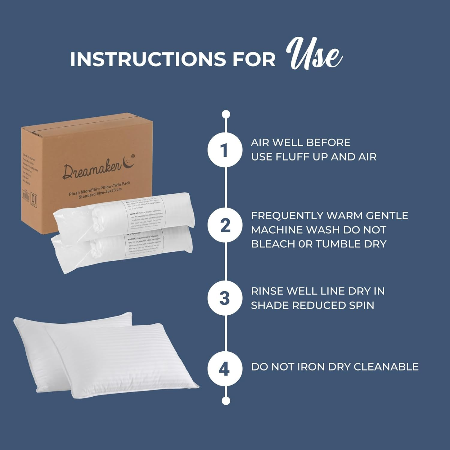 Dreamaker Hotel Collection Cotton Sateen Striped Cover Microfibre Pillow Hypo-Allergenic Anti-Dust Mite Designed to Support Neck, Side, Stomach, and Back Sleepers - Standard Size 73X48Cm (Pack of 2) image number 6