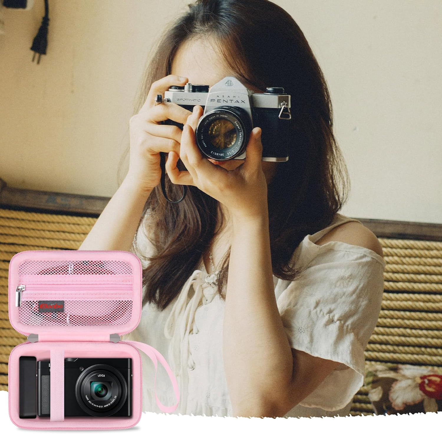 Elonbo Carrying Case for Panasonic Lumix DC-TZ99/ZS99/ LX10/ ZS60/ ZS70/ ZS80/ ZS200/ ZS100 4K Digital Camera, Vlogging Camera Travel Bag Storage Cover, Mesh Pocket Fits Battery Charger. Pink
