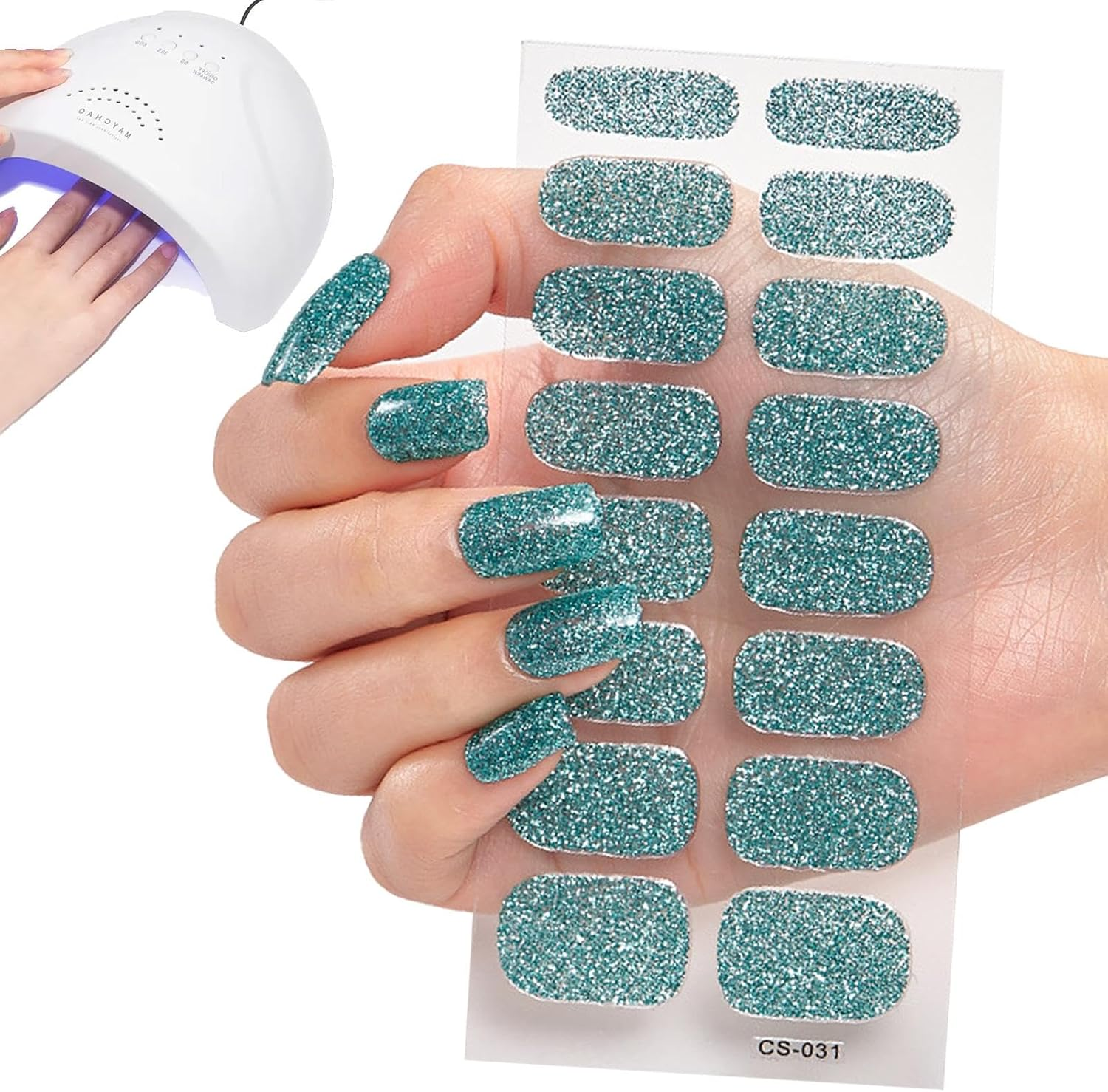 GEUGECY Semi Cured Gel Nail Strips, Long-Lasting Gloss Stickers, Soft Adhesive Glitter Wraps, Peel and Stick for Quick Nails Makeover