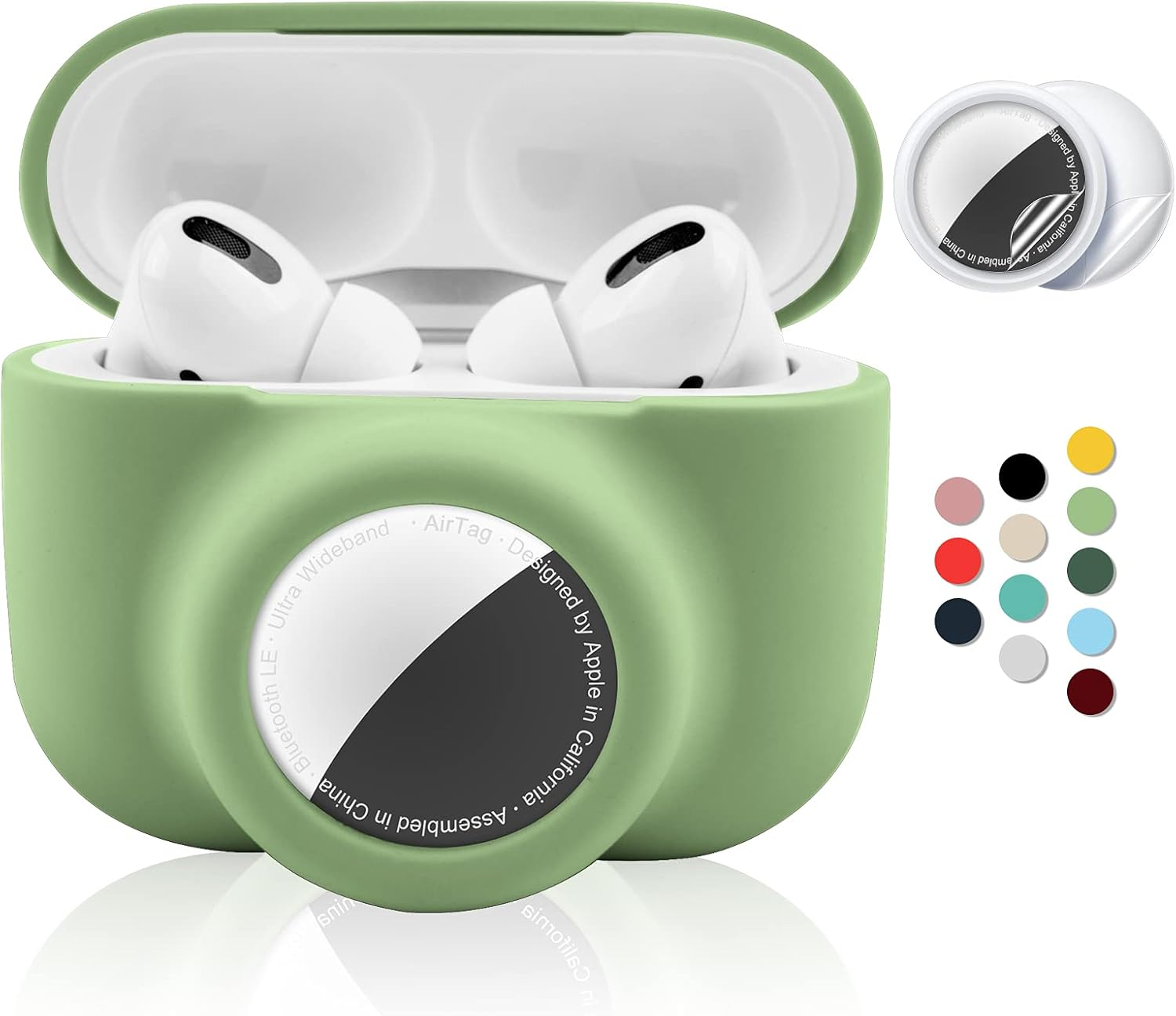 2 in 1 Protective Case for Apple Airpods Pro Air Tag Holder Combo, Soft Silicone Airpods Pro Airtag Case with 2 PCS Screen Protector, Anti-Scratch Anti-Fall Anti-Lost Shockproof Durable(Black)