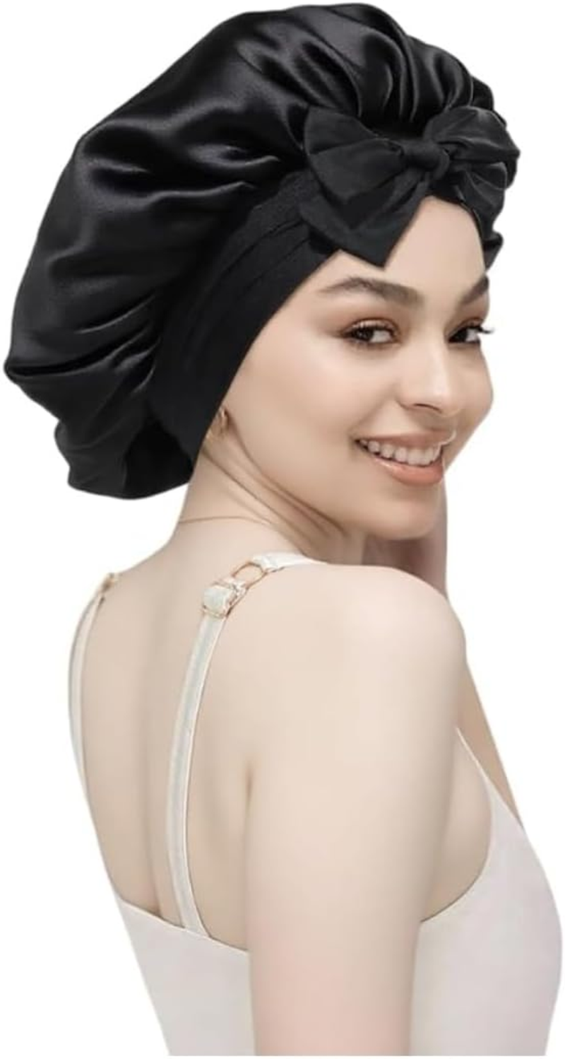 100% Silk Bonnet for Sleeping, Double Layer 22 Momme Mulberry Silk Hair Bonnet, Silk Wrap with Soft Tie Band Sleep Caps for Women image number 1