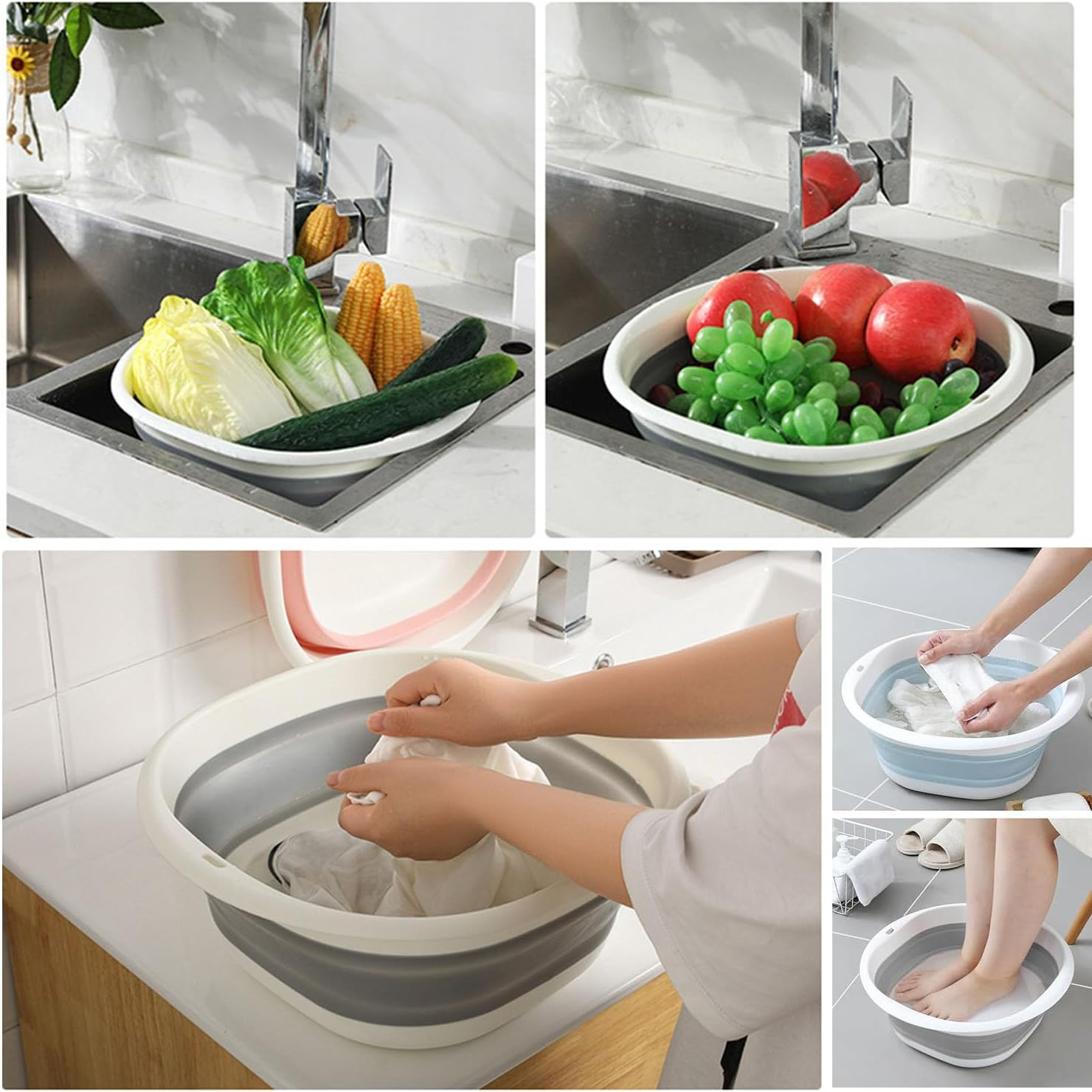 Paifeancodill Collapsible Wash Basin, 3 Pcs Collapsible Dish Tub, Foldable Laundry Tub, Collapse-A Wash Bowl, Portable Wash Tub Set Portable Wash Dish Basin for Dishing Fruit Foot Soak Laundry (Pink) - Blue image number 3