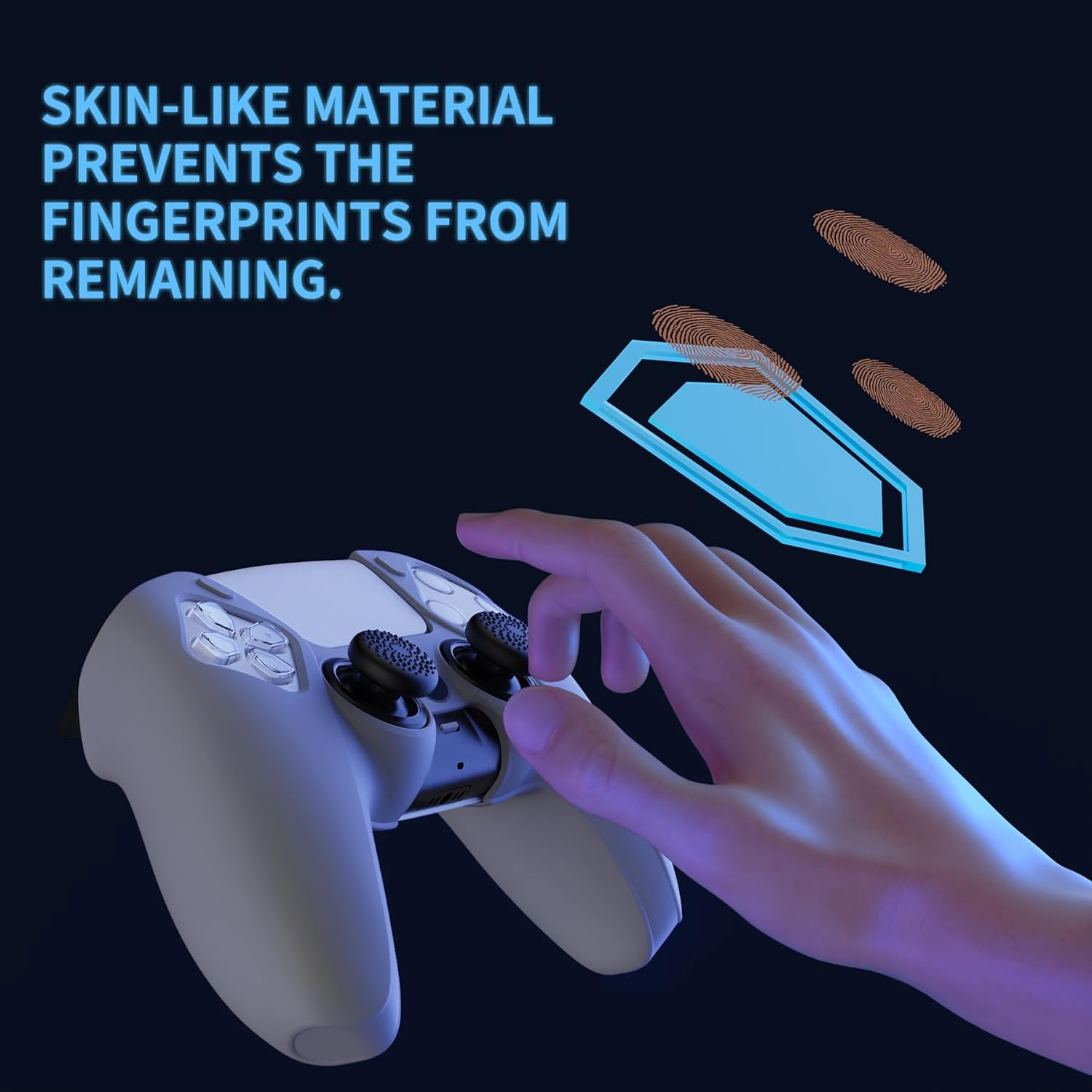 Playvital Pure Series Dockable Model Anti-Slip Silicone Cover Skin for Ps5 Controller, Soft Rubber Grip Case for Ps5 Controller Fits with Charging Station with Thumb Grip Caps - Gray image number 5