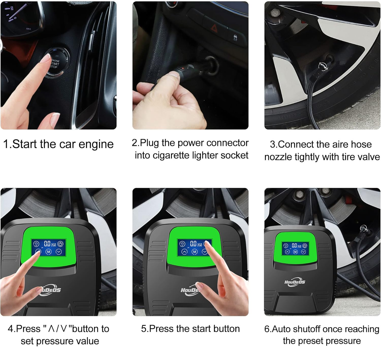 Tire Inflator Portable Air Compressor,Air Pump for Car Tires with Digital Display, Led Light, Auto Shut off Function,Suitable for Cars, Motorcycles, Bicycles, Balls, Kayaks,Etc. (Green & Black) image number 2