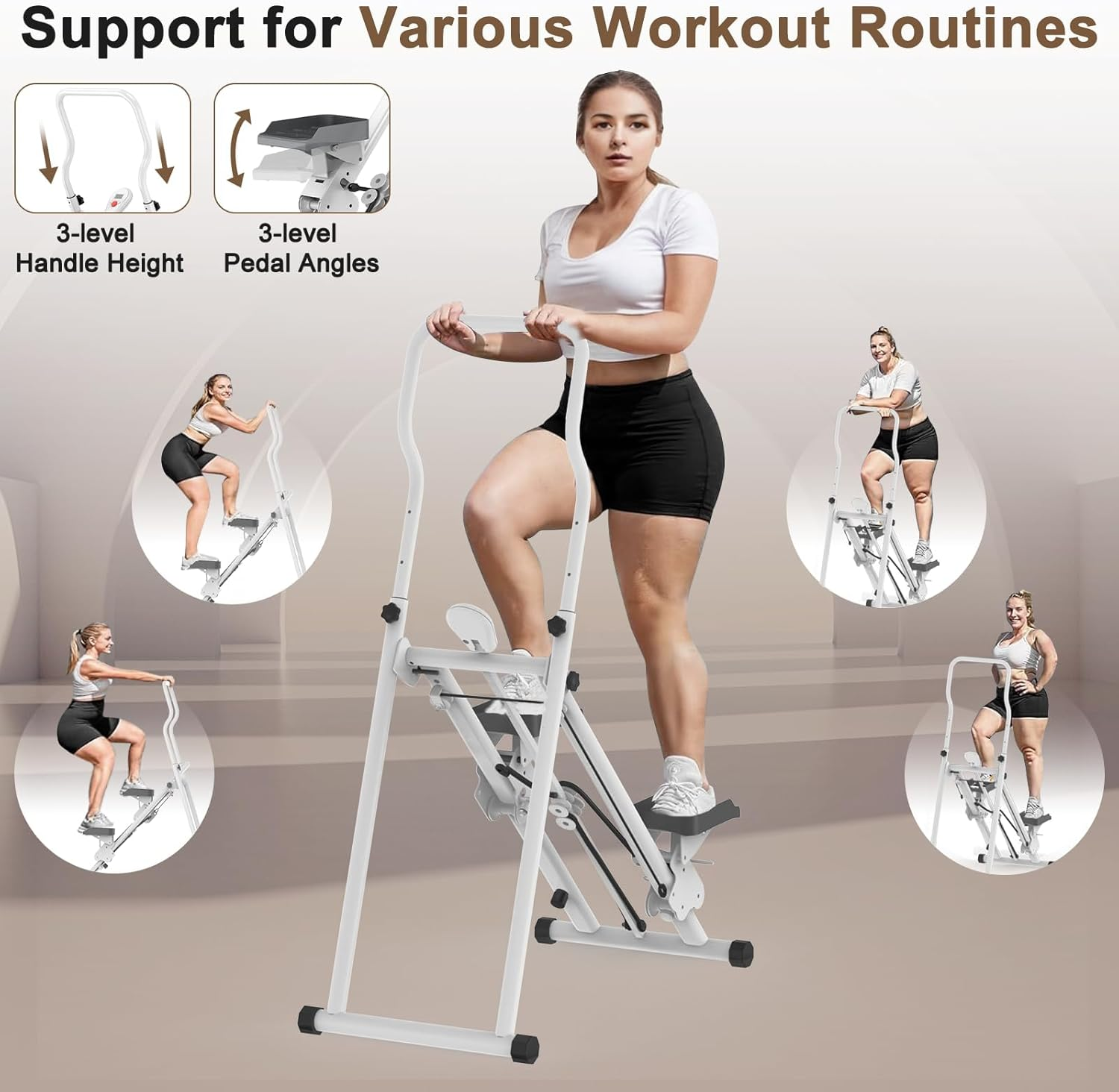 Stair Stepper, Folding Vertical Cardio Exercise Climber Stair-Master for Home, Full Body Workout Machine with Handlebar Adjustable Step Range Handlebar & Pedals, 300Lbs Load image number 1