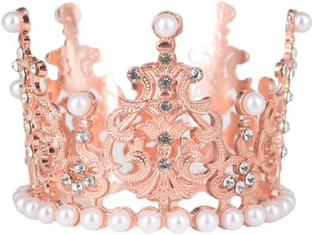 Women Girls Retro Man-Made Pearl Crown Bride Tiara Cake Topper Decoration for Party Wedding Birthday (Blue) - Blue image number 4
