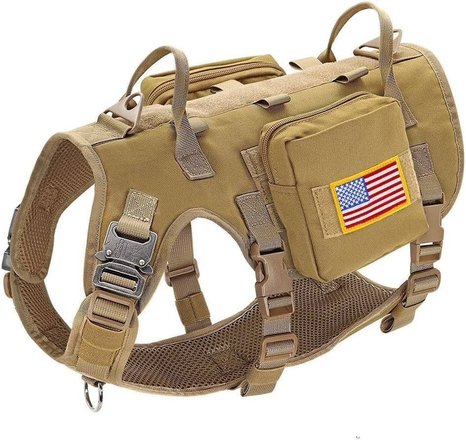Durable Nylon Dog Harness Military Tactical Dog Harness Pet Training Camping Hunting Harness Vest Medium Large Dog German Shepherd French Bulldog Adjustable Harness,Khaki ,L image number 3