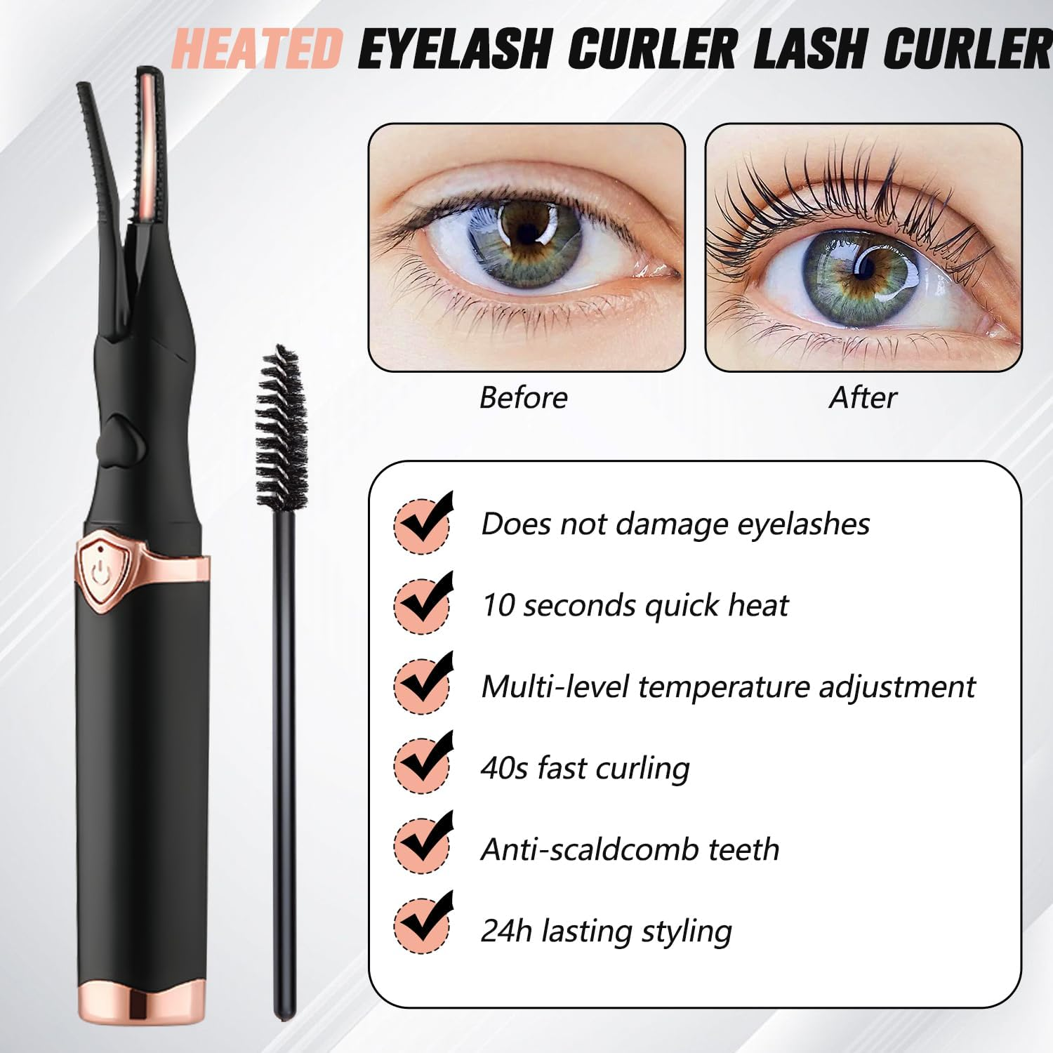 Heated Eyelash Curler, Mini Electric Eyelash Curler, Portable Makeup Electric Eyelash Curling, USB Rechargeable Finalize Eyelash Tool Beauty Tools for Women (Black) image number 4