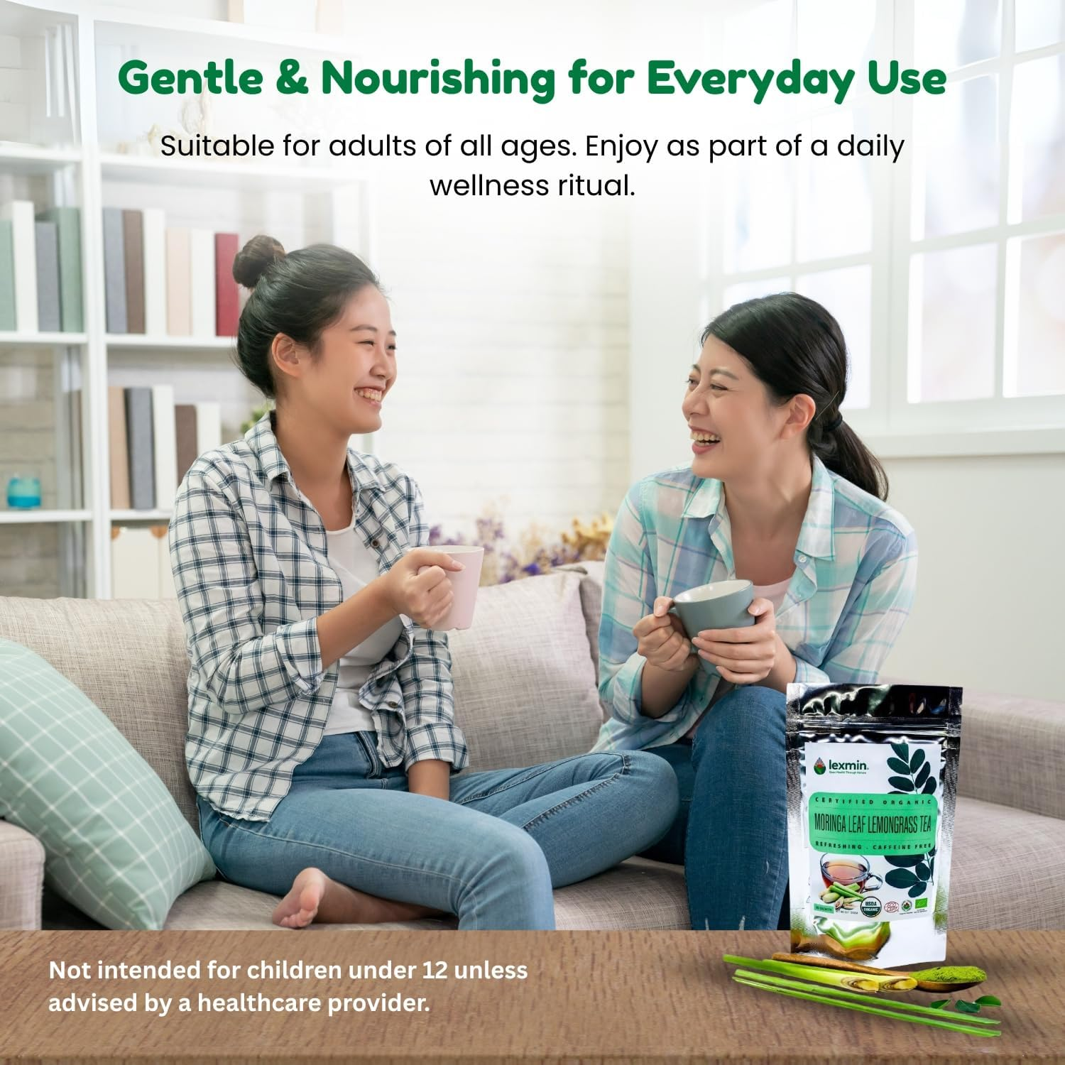 Moringa Leaf Lemongrass Tea, Herbal Infusion with Natural Antioxidants and Essential Nutrients, Plant-Based, Caffeine-Free, Vegan-Friendly, 30 Herbal Tea Bags